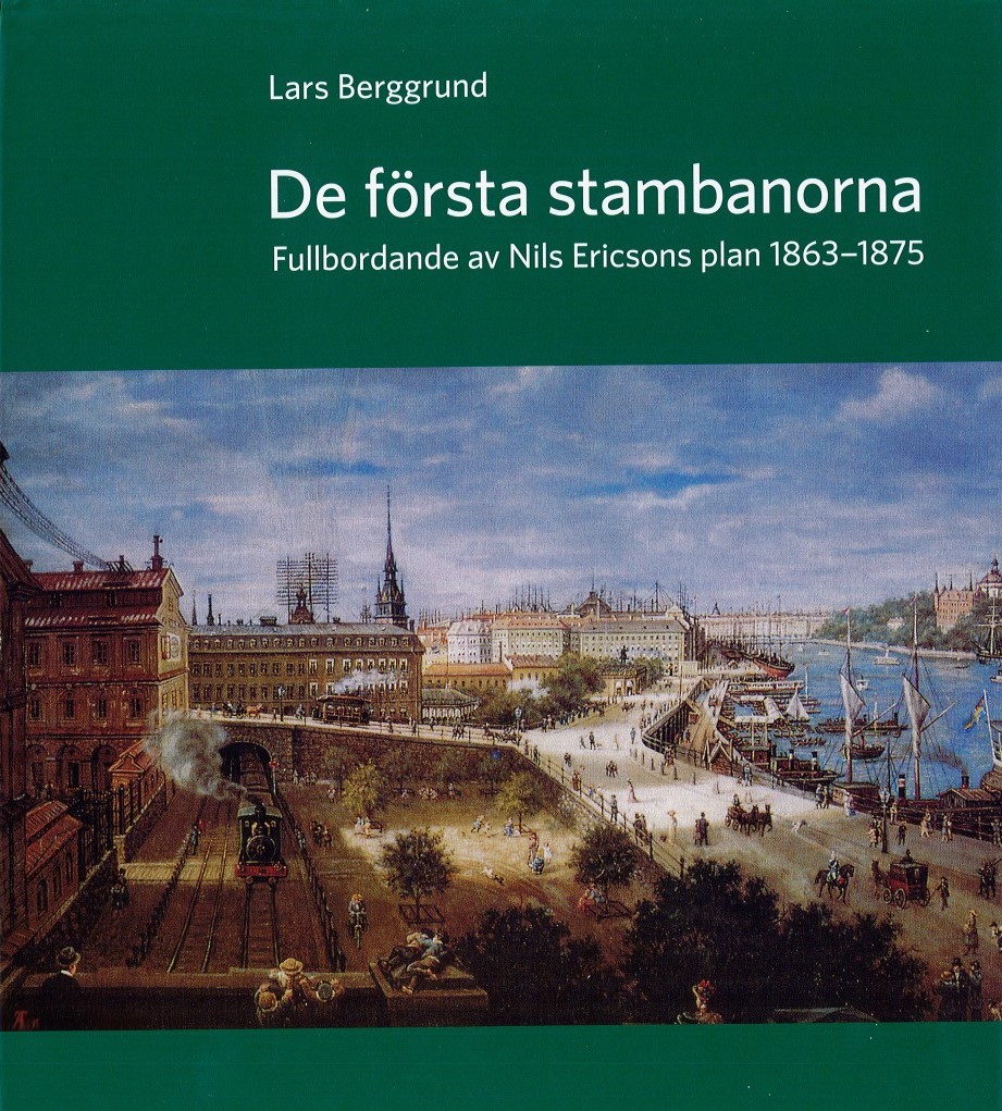 Omslagsbild, framsida: "Utsikt över slussen", tavla målad 1898 av C. A. Tholander. Konstnären står i ett fönster i Fengerska huset och vi ser Sammanbindningsbanans två spår med Stadsgården till vänster och Östra Slussgatan och Ryssvågen till vänster. En ångspårvagn syns på bron över banan.