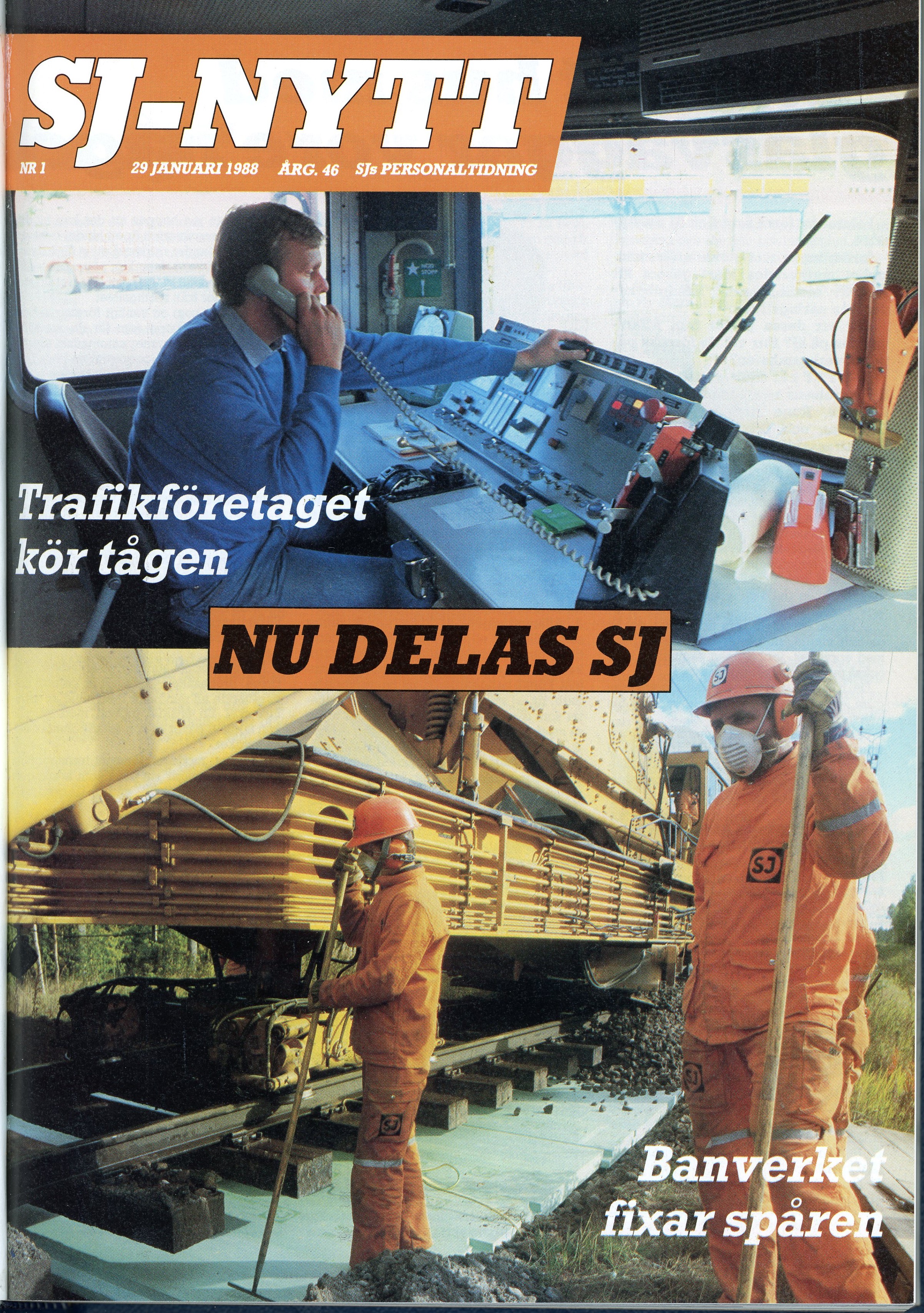 The front cover of SJ News from 1988 with the headline SJ is divided.